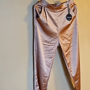 Women's Casual Pleated Satin Pants - drape coffee- Medium